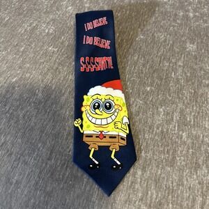 Vintage Nickelodeon SpongeBob‎ Squarepants Tie 57" Blue 2002 Santa polyester